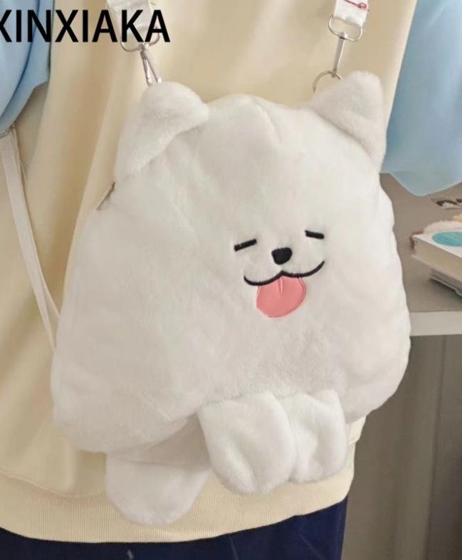 Xuanxuan's Samoyed Plush Backpack: Large Capacity, Cute and Sweet White Pillow Doll Design