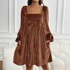 Date: Halloween Loose Short Skirt, Autumn Square Neck Backless Long-sleeved Dress for Girls
