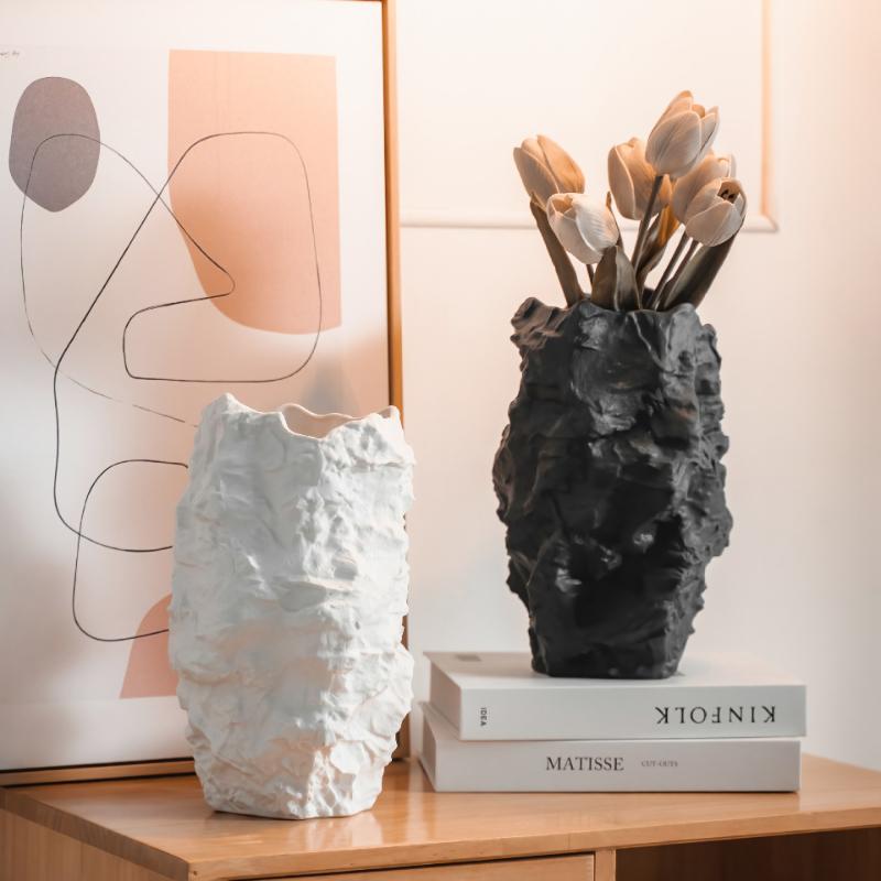 

Керамическая ваза Неправильная текстура камня Черно-белые цветочные горшки Аксессуары для цветочных композиций Украшения для творчества Вазы для цветов белый