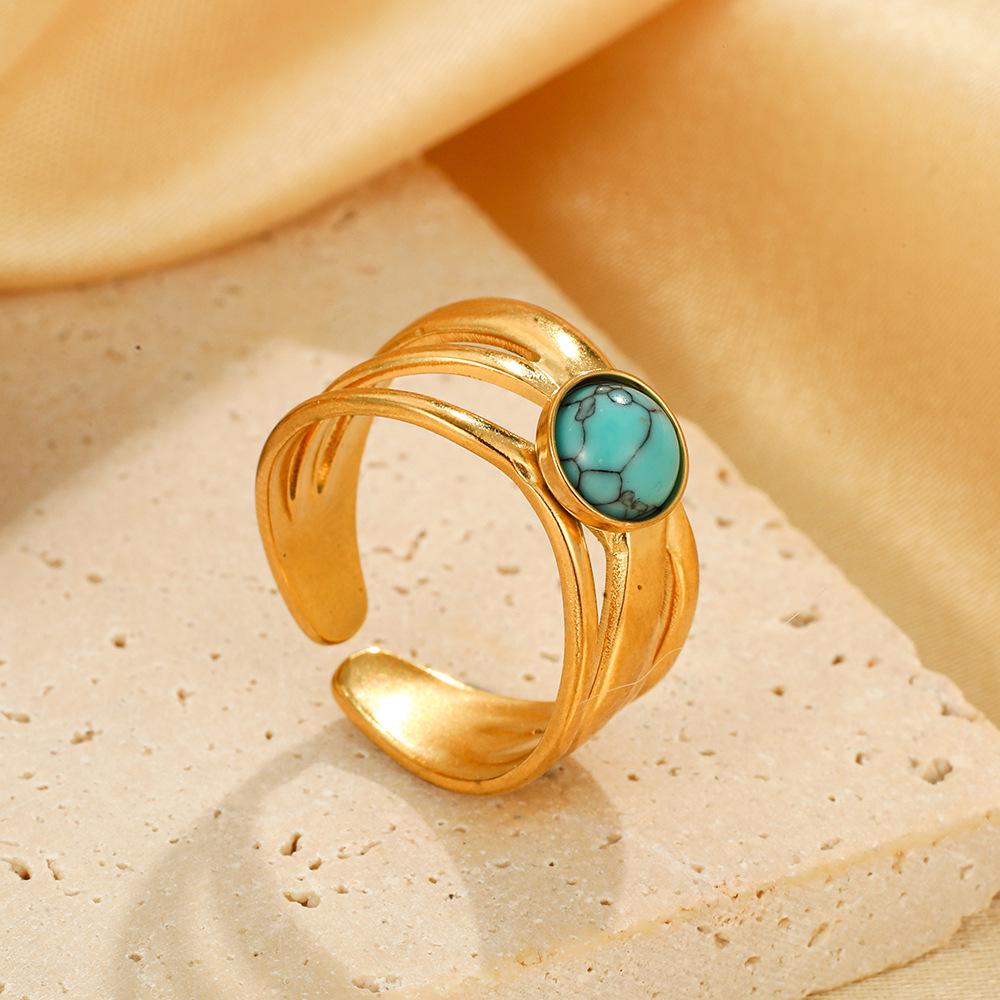 Boho Mehrfarbiger Türkis Edelstahl Offener Ring, Umweltfreundlich & Lichtecht, Schlichtes Titanstahl Design für Damen