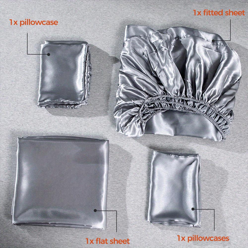 Luxury Satin Bed Sheets Set King Queen Size Fitted Sheet with Pillowcases Single Double Home Solid Color Faux Silk Bedding Set