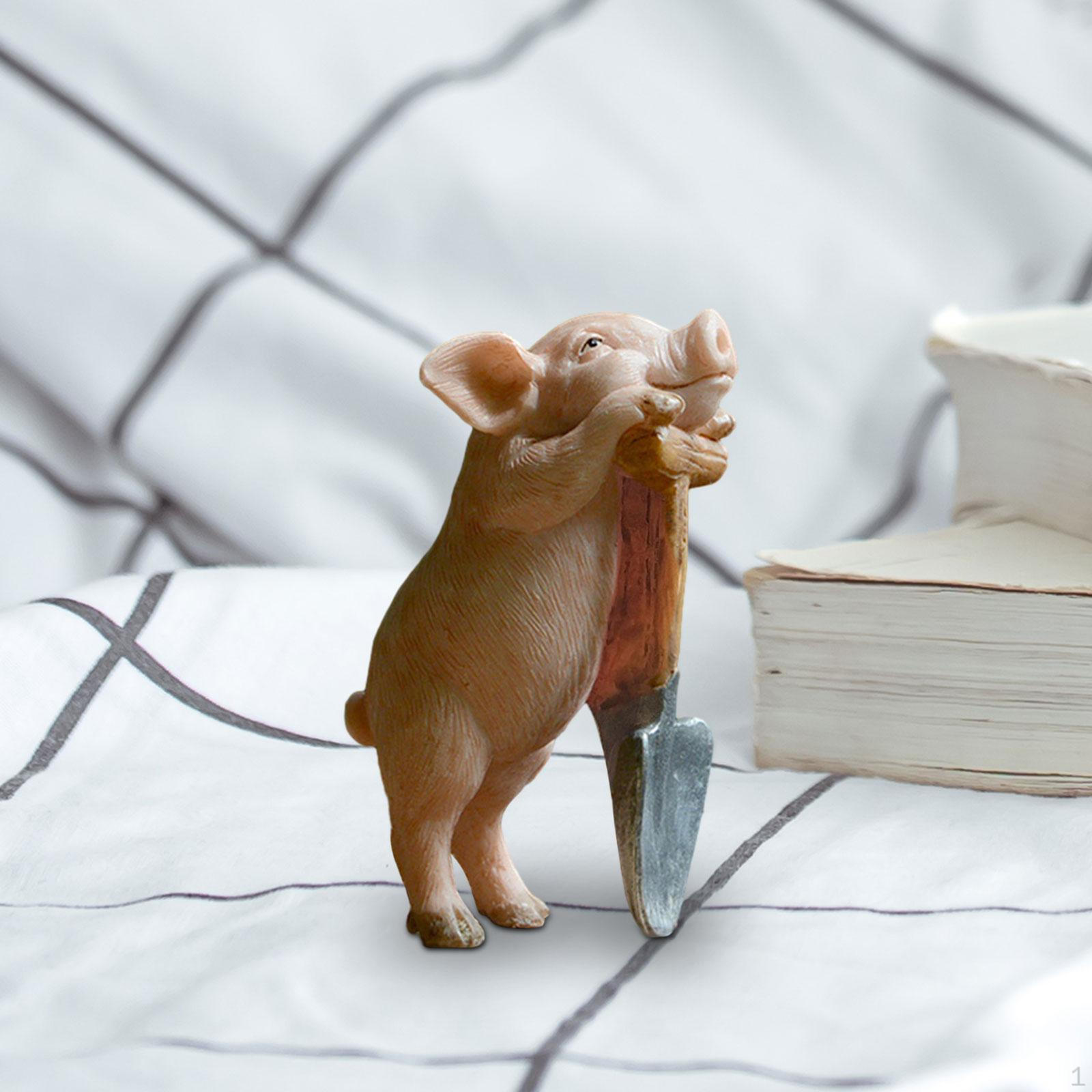 

Статуя свиньи, статуэтка, настольная скульптура, украшение для домашнего журнального столика Holding Shovel Pig