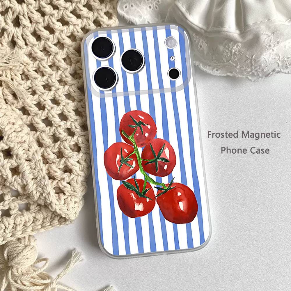 Ins Korean Tomatoes For iPhone 11,12,13,14,15,17,16,Pro,Plus,E,Max,Air,Mini Clear Magnetic Frosted Cover