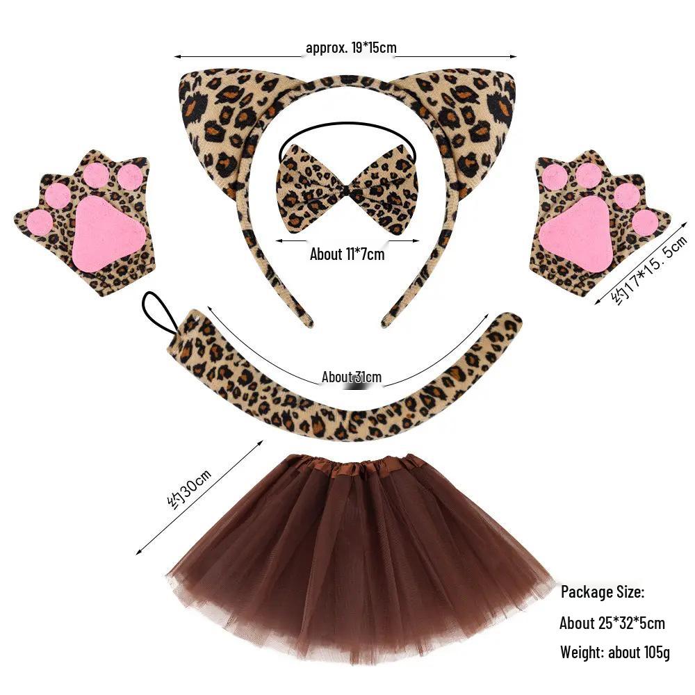 Set Maschera di Halloween per Bambini con Fascia Testa Testa di Leopardo e Orecchie da Gatto con Adesivi per il Viso
