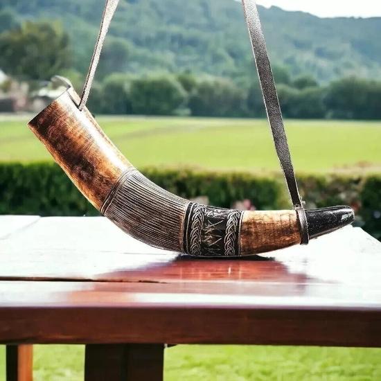 Wikinger-Blashorn Handgefertigt Naturhorn Mittelalterliches Kampforn Wikingerkrieger Dekoration Geschenk für Männer