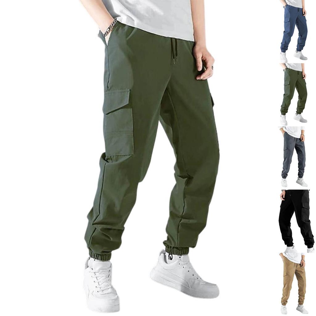 Men's Cargo Pants with Multi-Pockets, Drawstring Waist and Elastic Cuffs - Color Casual Work Pants