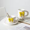 Bow Ceramic Coffee Cup Dish Set Exquisite Girls Afternoon Tea Coffee Latte Latte Cup Home Breakfast Milk Drink Mug Birthday Gift