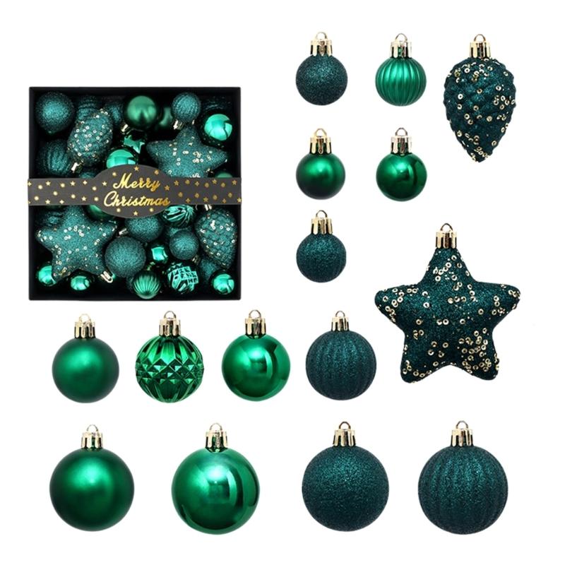 50 Piece Holiday Bauble Assortment, Plastic Tree Trim with Finish Variety for Seasonal Indoor Display Home Use