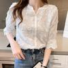 Women's Summer Cotton Short Sleeve Lace Blouse, Embroidery Floral, White Shirt,Casual Blouses