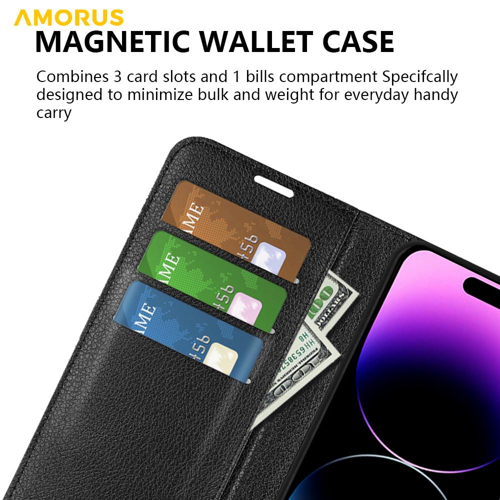 For iPhone 15 Pro Max Wallet Case Litchi Texture Shockproof Leather Flip Stand Phone Cover