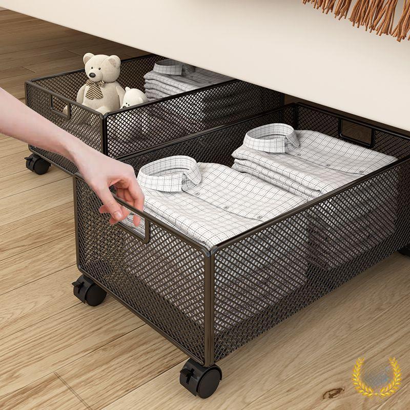 Flat Large Underbed Storage Box with Wheels - Drawer-Type Organizer for Clothes