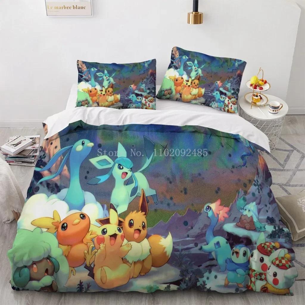 Pokemon Pikachu Quilt Cover Package Comforter Cover Full Size Twin Size King Size Size Children Kids Bedroom Bedclothes Bed Linen Package Decoration