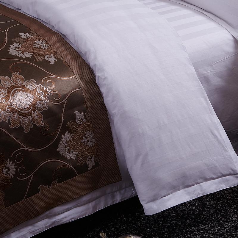 3cm Sateen Stripe 100% Cotton 4-Piece Linen Set, White - High-Density B&B Inn Quality
