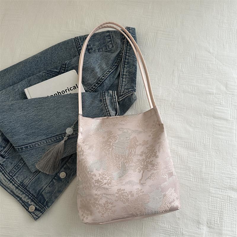 New Chinese Handbag New Beautiful Crossbody Bag for Women's Personalized Casual Ladies Hand-held Texture Bucket Bag