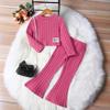 Girls Autumn Short Long-Sleeved Suit Fleece-Lined Warm Bell-Bottom Pants Spring Fall Butterfly Rose Red Home Casual Outing Versatile Two-Piece Set