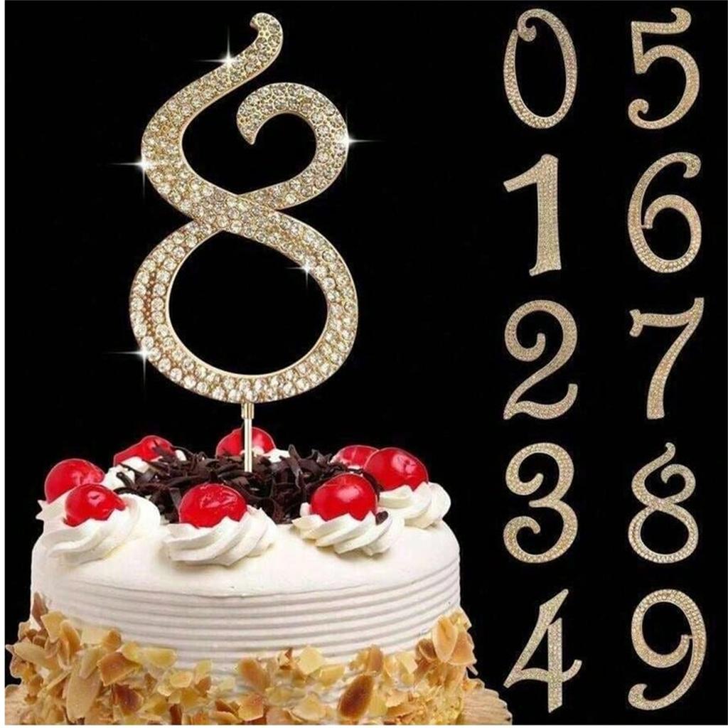 Large Gold Rhinestone Number Cake Topper (1pc)-0/1/3-9 Bling Design for Birthday Parties,Weddings & Anniversaries Digital candle