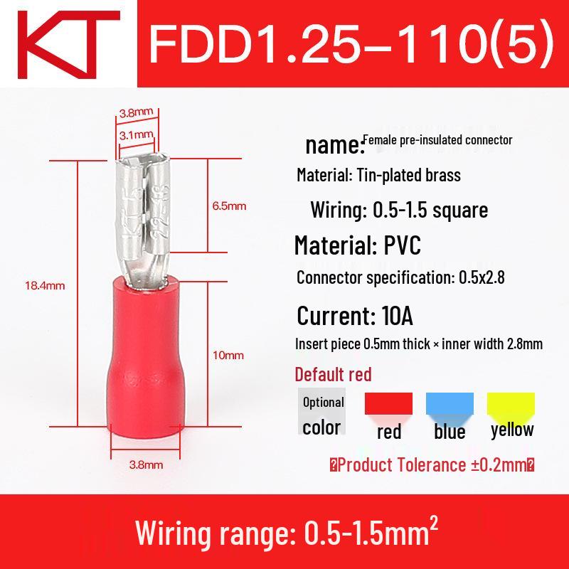 KT Keshitong FDD1.25-110(8)/250 Female Pre-insulated 2.8mm Crimp Terminal Connector