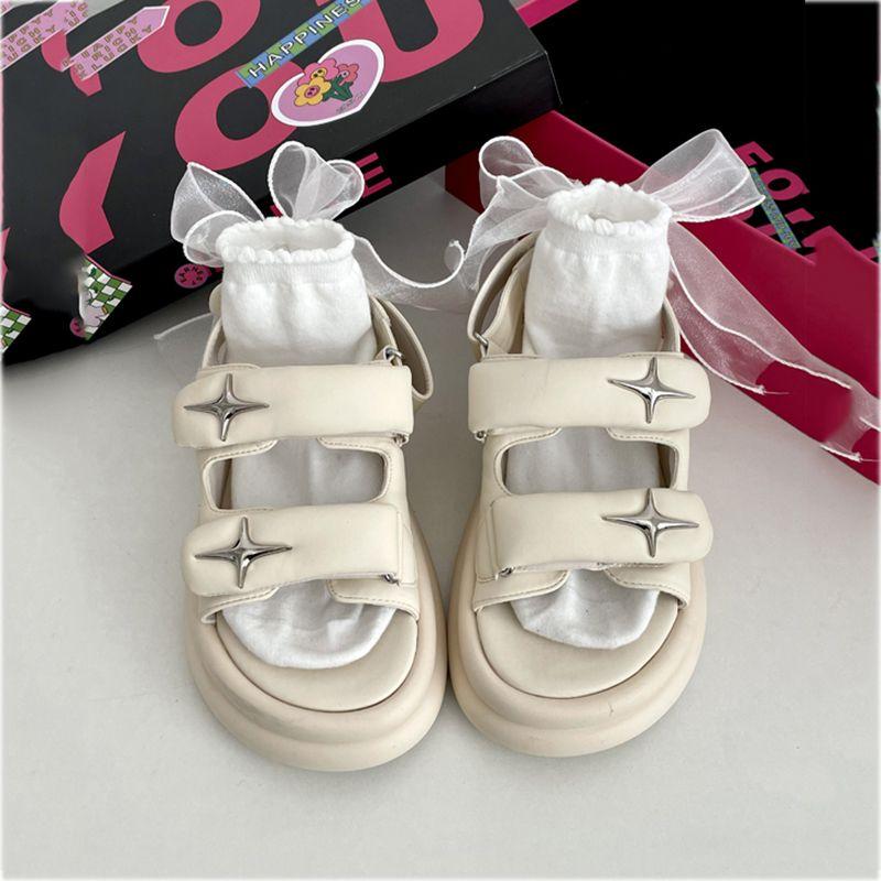 Footwear Beach Women's Shoes with Medium Heels Summer 2024 Outdoor Sandals for Woman Platform Wedge Waterproof Black Korea H F