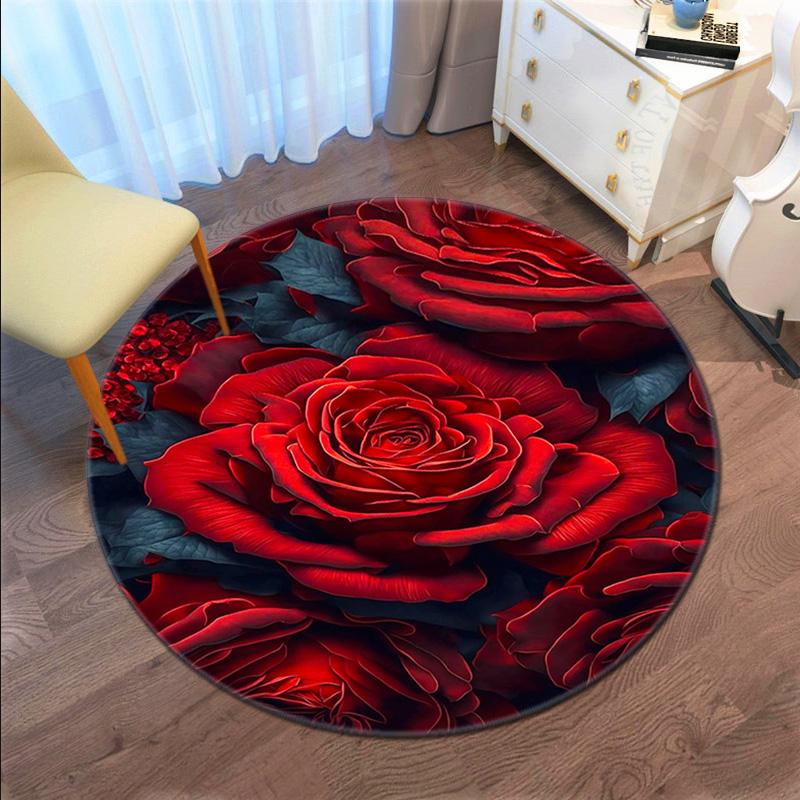 Rose Garden Elegance Round Rug Home Soft Decorative Anti Slip Yoga Table And Chair Mat Carpet Outdoor Floor Mat Carpet S5