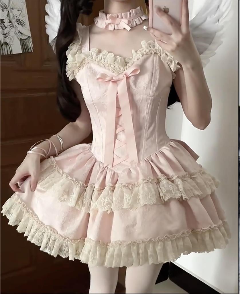 XHSUKADO Lolita Idol Lang Kurzarm Flauschiges Prinzessin Französische Prinzessin Größe L Kleid, 2-teiliges Set, Kostüm, Cosplay, Damen, Niedlich, Ärmel, Ärmel,
