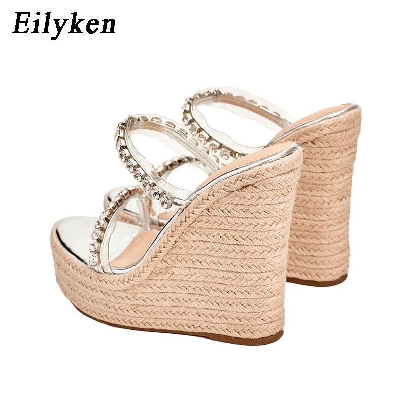 Moda Eilyken 2025 Nuevas Zapatillas de Plataforma de CRISTAL con Cuña Verano Zapatos Peep Toe Mujer Sexy Mules Super Altas Sandalias Femeninas