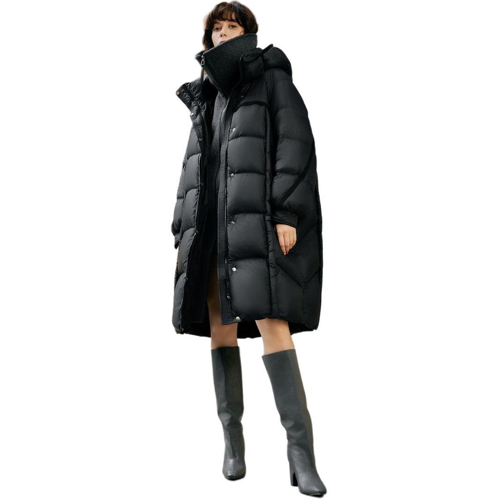 ELLE Paris Series French Fashion Design Long 90 Goose Down Casual Loose Solid Color Thick Long Sleeve Hooded Puffer Jacket Women Outerwear EY49609
