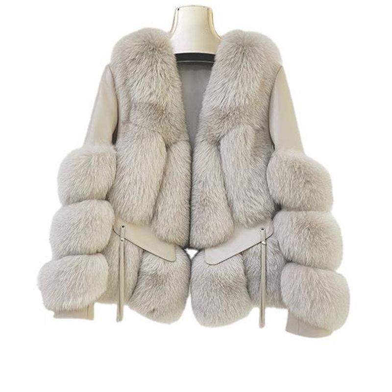 Fashion Sheepskin Coat Genuine Womens Fox Fur Winter