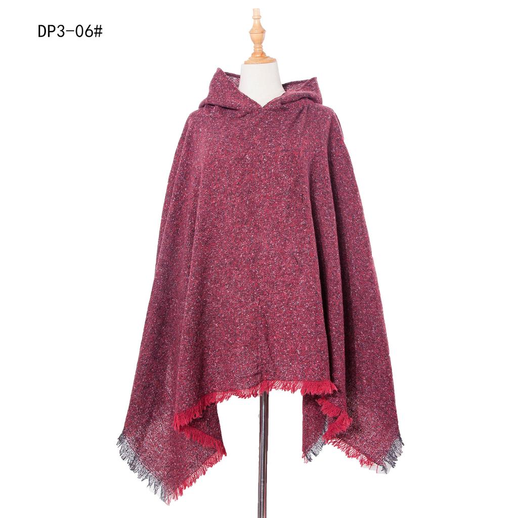 Nuovo pullover spinato primaverile e autunnale con cappello a quadri, mantello e scialle