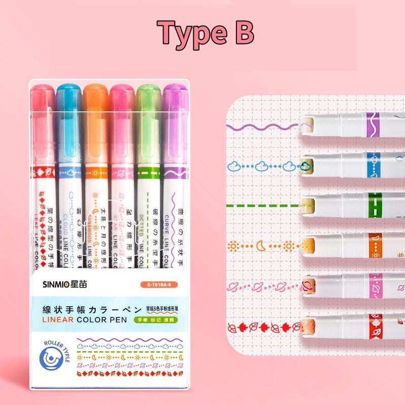 6/3pcs Flower Shape Outline Pens Highlighter Marker Curve Roller Tip Pen Stationery School Office Supplies Gifts