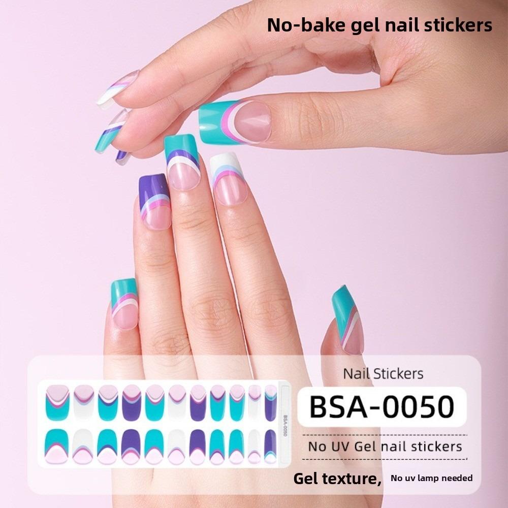 22Strips Semi-Cured Nail Wraps Long Lasting Full Cover UV Nail Sticker French White Edge Semi Cured Gel Nail Sticker Wraps