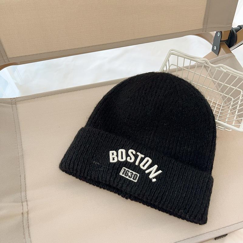 Letter Embroidered Kids Beanie Cap Winter Warm Knitted Wool Hat for Boy Girl Korean Solid Color Children Skullcap 3-10Y