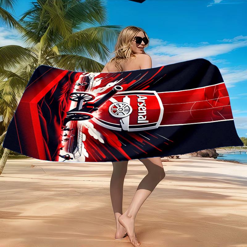 Arsenal Football Club Crest Printed Microfiber Beach Towel, Soft And Absorbent, Quick-Dry, Ideal for Summer Travel, Beach Essential, Swimming Pool