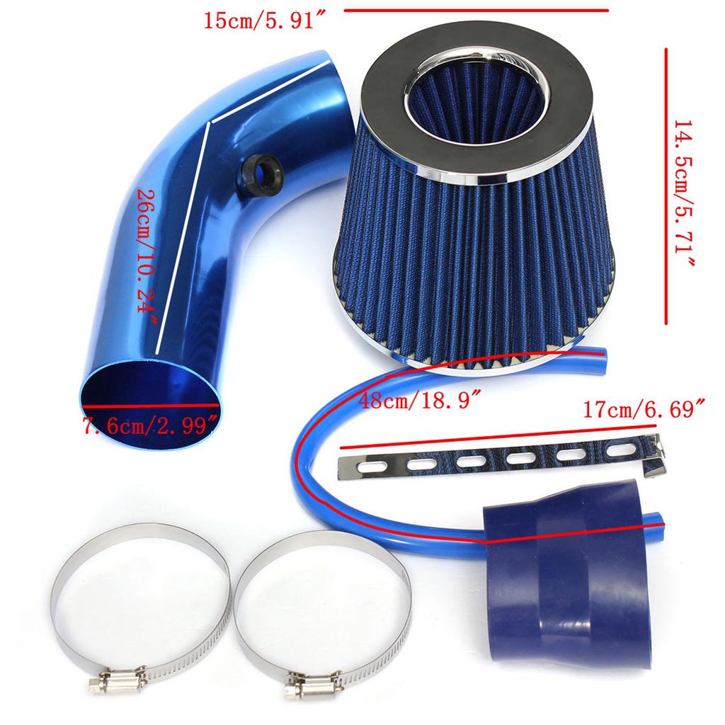 64 76mm 3'' Universal Car Cold Air Intake Filter Induction Pipe Power Flow Hose System