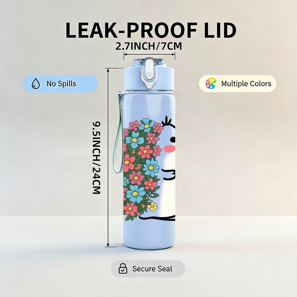 1PC Floral Hamster Cartoon 750ml Color Plastic Sports Water Bottle Leakproof Flip Straw Lid Suitable for Sports Office Home Use