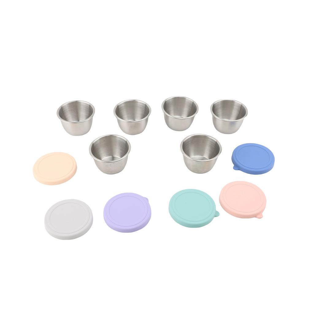 6pcs Salad Dressing Containers 70ml   Proof Reusable 304 Stainless Steel Condiment Cups with Silicone Lids for Picnic Barbecue