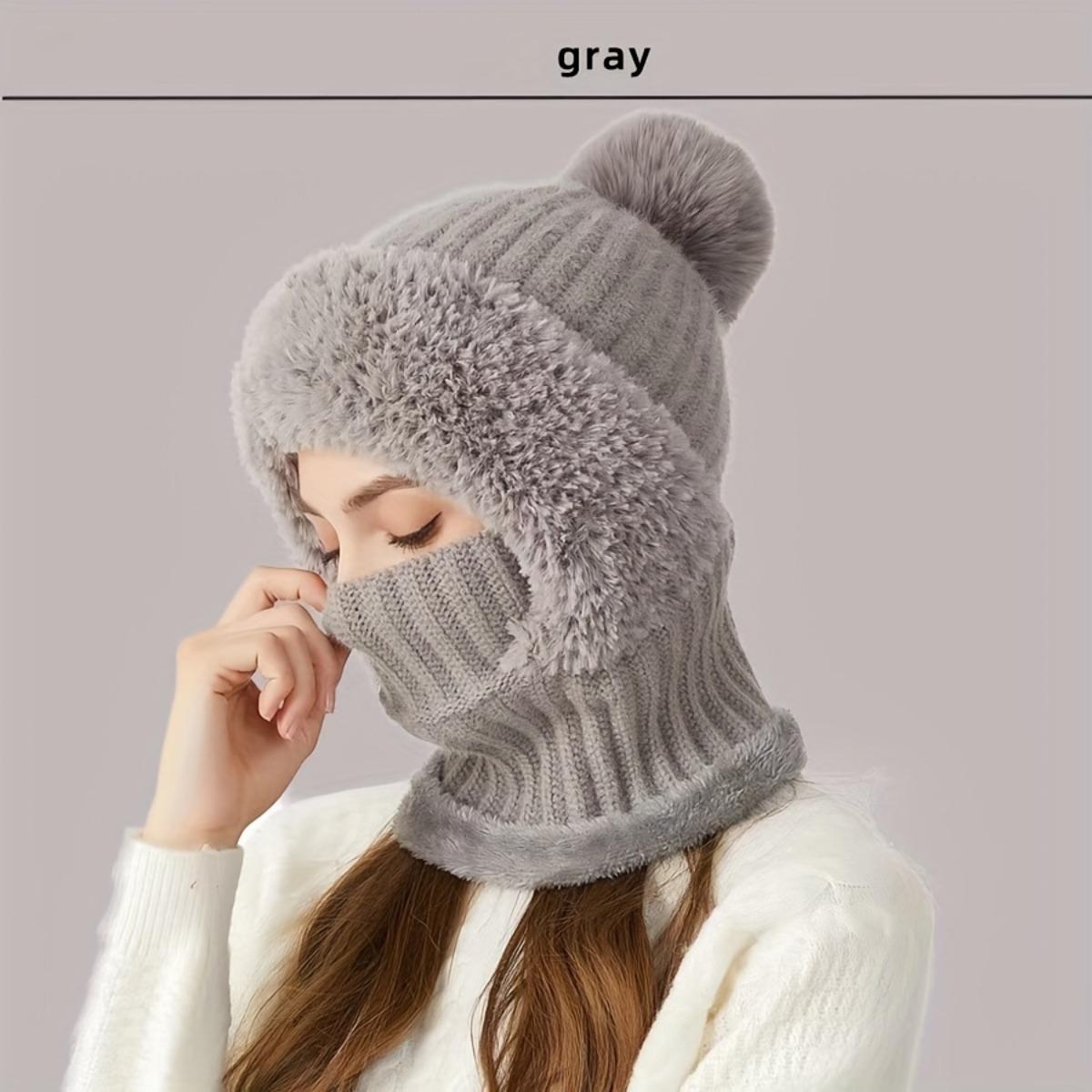 

Women s Winter Hat Face Mask and Plush Earrings - Soft and Warm Full Face and Head Cover- Soft Fleece Lining Women s Winter Hat сірий колір