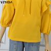 VONDA Women Ruffle Half Sleeve Hooded Pullovers Blouses Hoodies