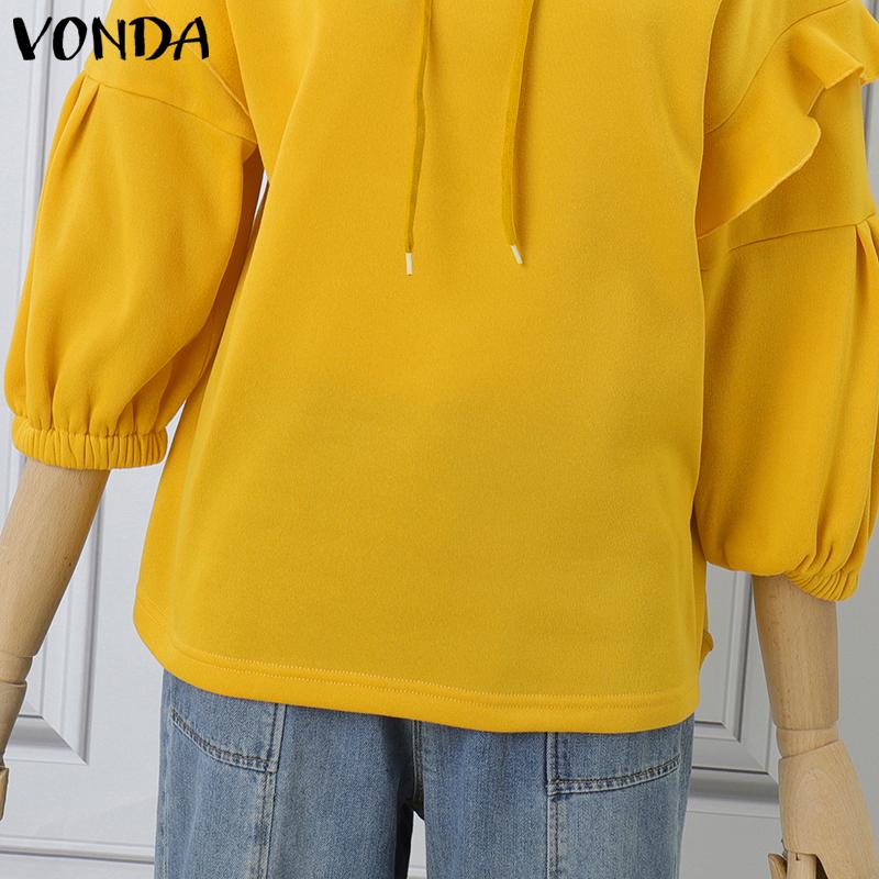 VONDA Women Ruffle Half Sleeve Hooded Pullovers Blouses Hoodies