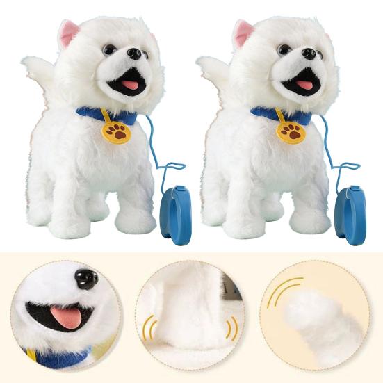 Elektryczna Pluszowa Zabawka Pies z Smyczą Liżący Język Chodzący Szczeniak Pluszak z Czujnikiem Dotykowym