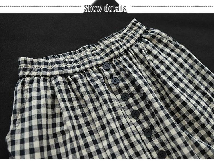 Women's Retro Plaid High-Waisted Wide-Leg Cropped Pants - Summer Lightweight Style