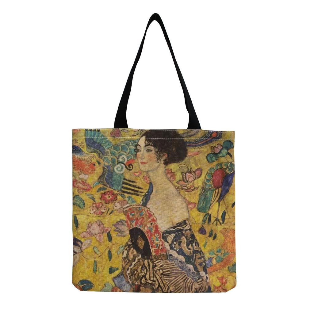 Women Vintage Linen Tote Bag - Large Capacity Print Shoulder Handbag for Casual & Grocery Shopping KTB