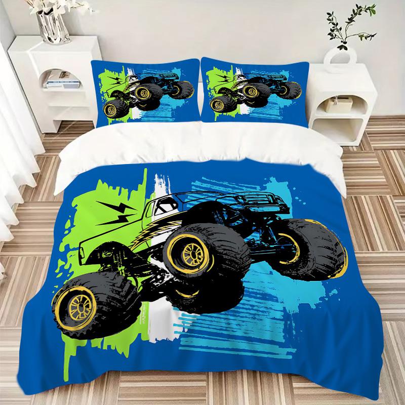 Monster Truck Adventure Print 3Pcs Bedding Setduvet Cover With 2 Bedropillowcase Home Birthday Gift