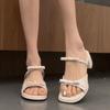 One-word sandals women's models 2025 summer new thick heels with skirts French bows and high-heeled cool slippers