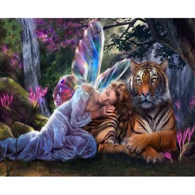 Full 5D Diy Diamond Painting Girl and Tiger Diamond Broderie cu punct de cruce Home Decor Cadou lucrat manual