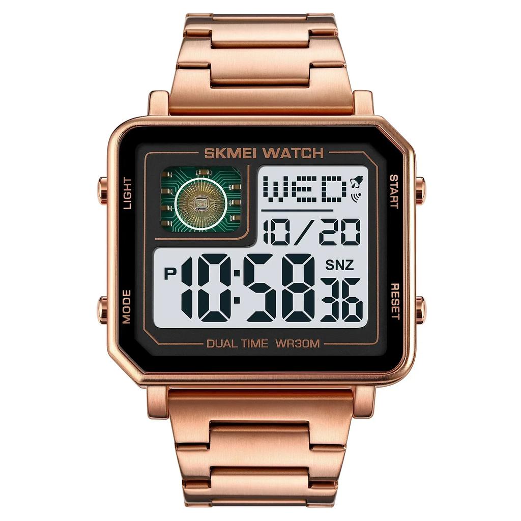 SKMEI 2033 Metal Style Digital Watch Waterproof LED Luminous Casual Square Clock reloj hombre Rectangle Men's Electronic watches