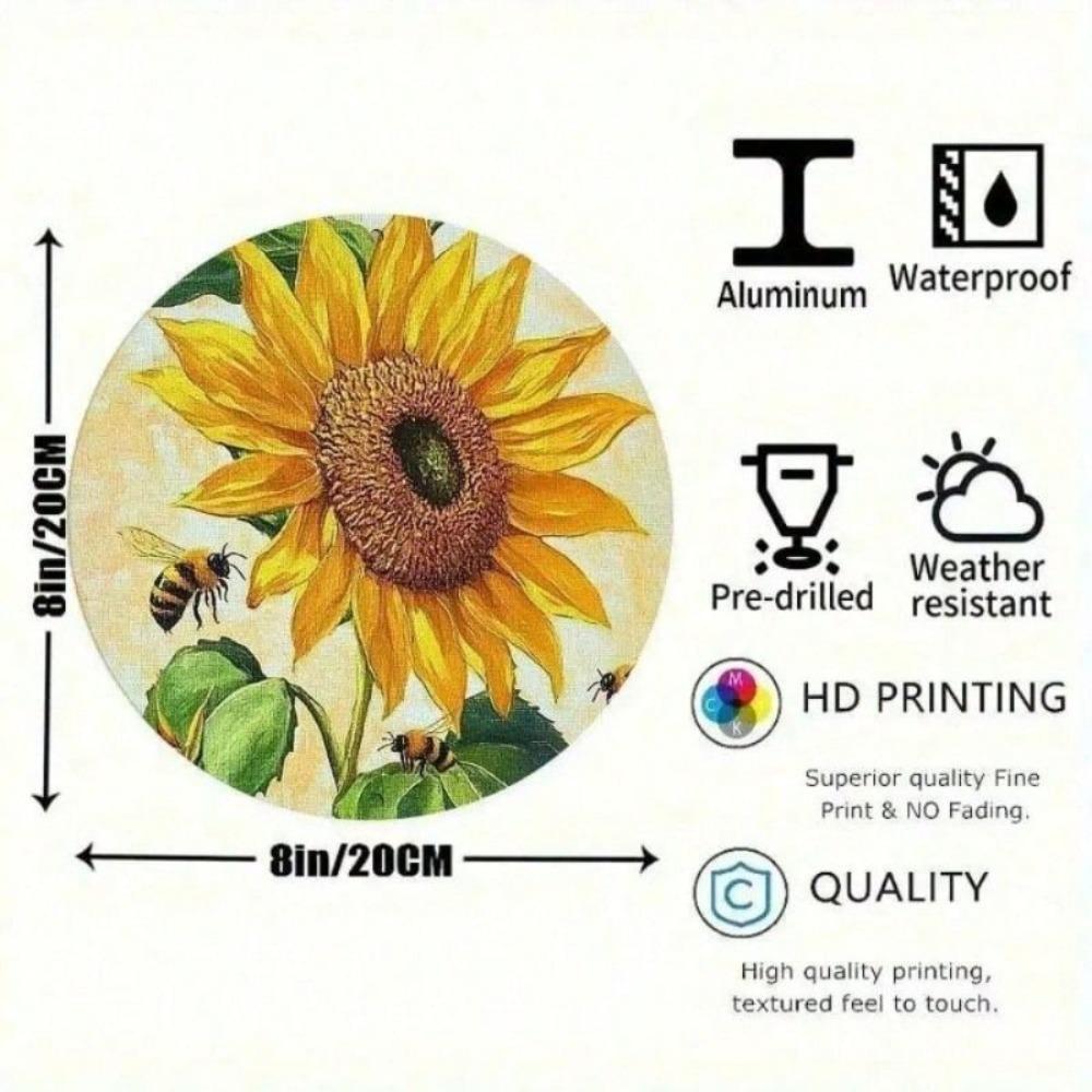 Vintage Round Metal Sign Sunflower Bee Kitchen Decor