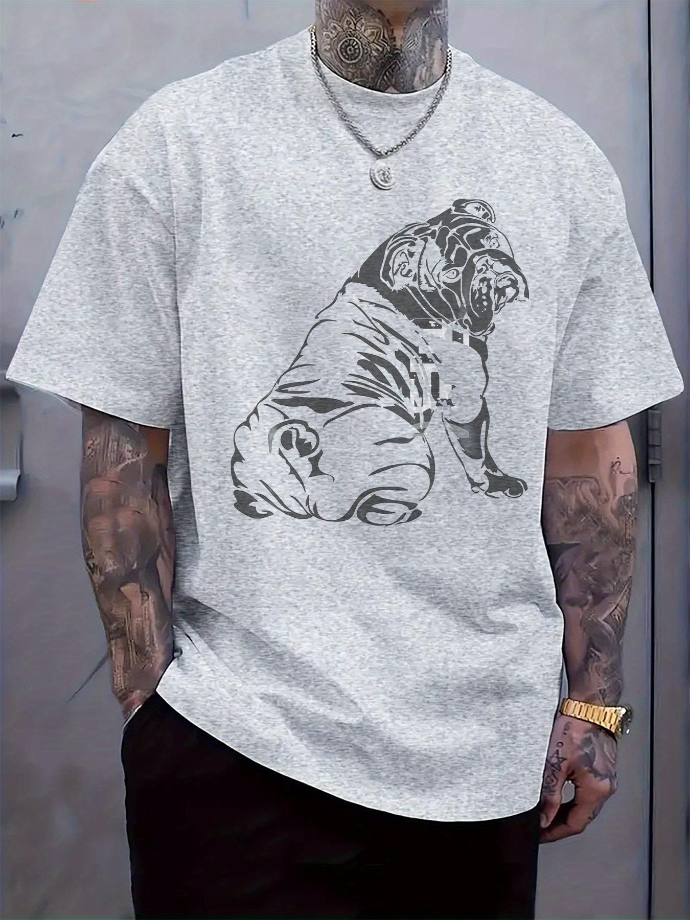 

Bulldog Graphic Print Short Sleeve T-shirt - Light Grey Regular Fit Casual Summer Tee S