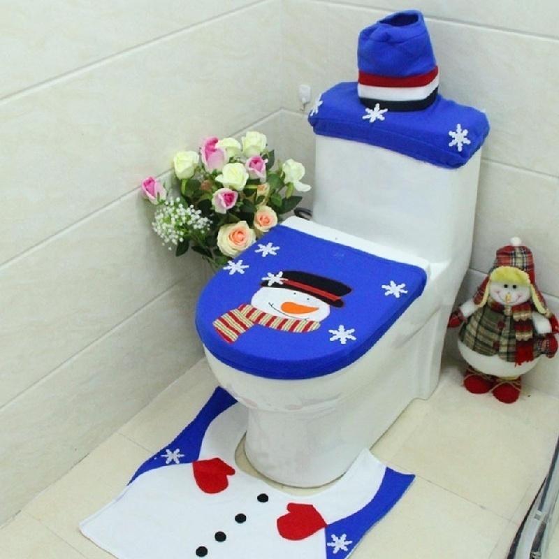 New 3PCS A Set Christmas Soft Toilet Cover Snowman Thickened Seat Lid Pad