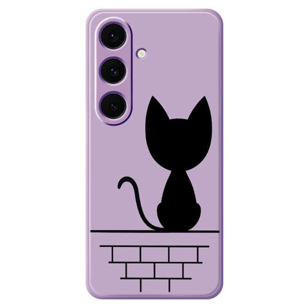For Samsung Galaxy S25+ Case Black Cat on the Wall Pattern Printing Straight Edge TPU Phone Back Cover