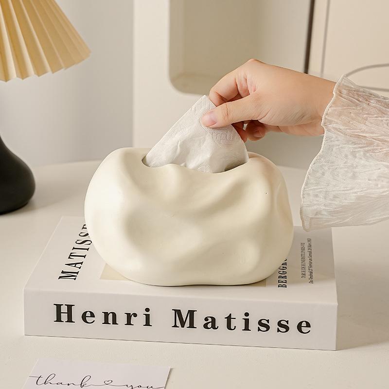 Ceramic Cream Style Decorative Aesthetic Modern MinimalistforLiving Room Home Office Desktop Tissue Holder Napkin Dispenser Home